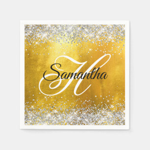 Servilleta De Papel Monograma elegante de papel de aluminio dorado con