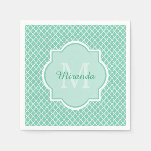 Servilleta De Papel Monograma elegante de Quatrefoil de la verde menta
