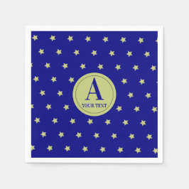 Servilleta De Papel Monograma elegante del patrón oro y estrella azul