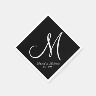 Servilleta De Papel Monograma elegante en blanco y negro