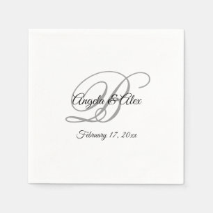 Servilleta De Papel Monograma elegante en negro, blanco y gris