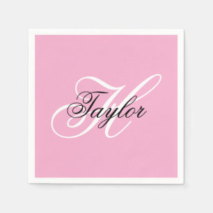 Servilleta De Papel Monograma Elegante en Rosa Blanco y Negro