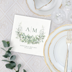 Servilleta De Papel Monograma Elegante Eucalyptus Boda de acuarela
