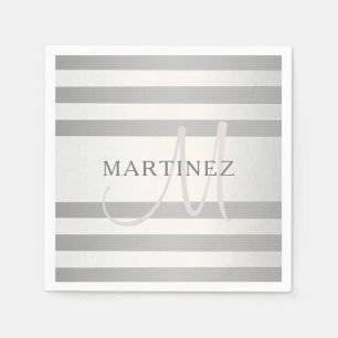 Servilleta De Papel Monograma Elegante Falso Gradiente Gris Rayas Plat