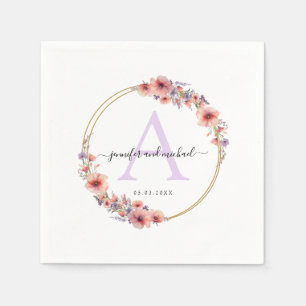 Servilleta De Papel Monograma, elegante, flor silvestre, boda circular