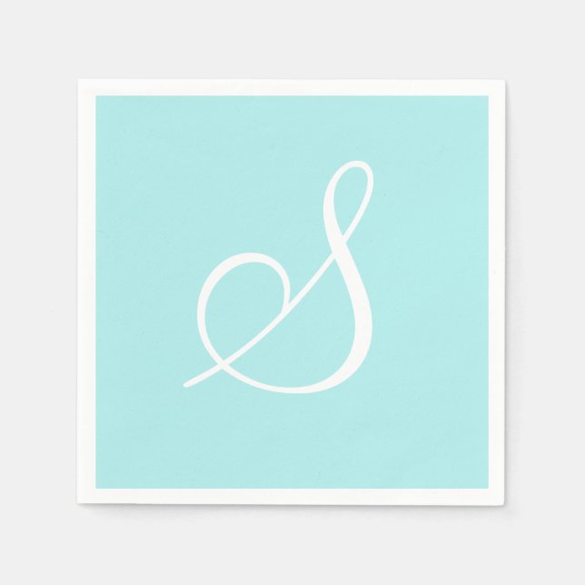 Servilleta De Papel Monograma elegante grande blanco | Pastel Turquois (Anverso)