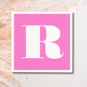 Servilleta De Papel Monograma elegante grande blanco   Rosa neón