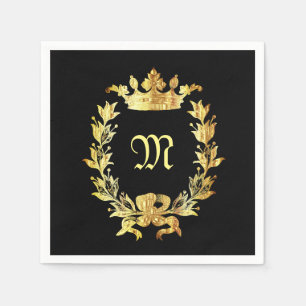 Servilleta De Papel Monograma elegante negro y dorado