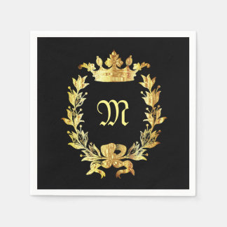 Servilleta De Papel Monograma elegante negro y dorado
