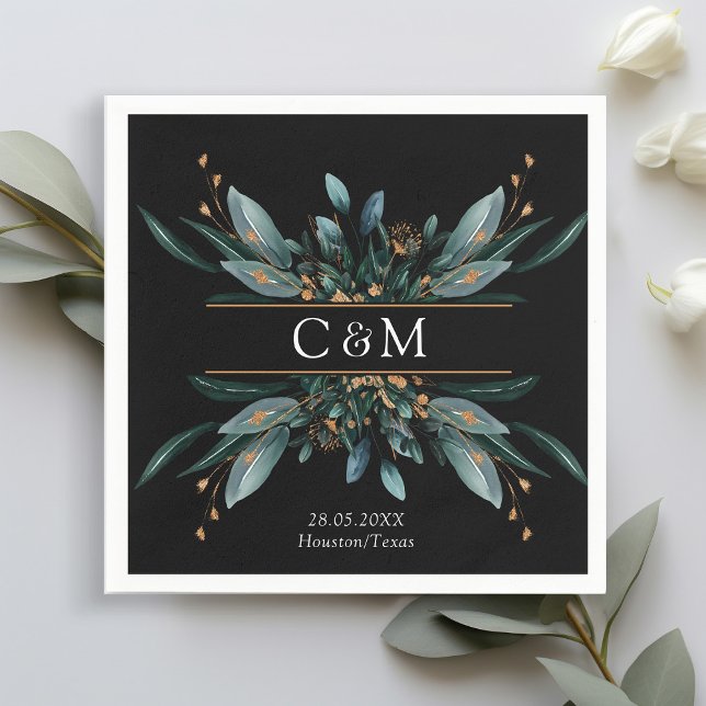 Servilleta De Papel Monograma Elegante Oro Azul (Imitat) Napk Botánico (Subido por el creador)