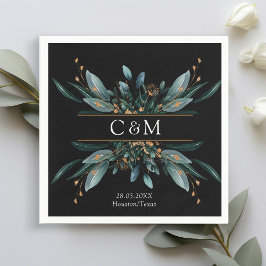 Servilleta De Papel Monograma Elegante Oro Azul (Imitat) Napk Botánico