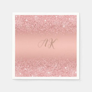 Servilleta De Papel Monograma Elegante Rosa Oro Luxe Brillo