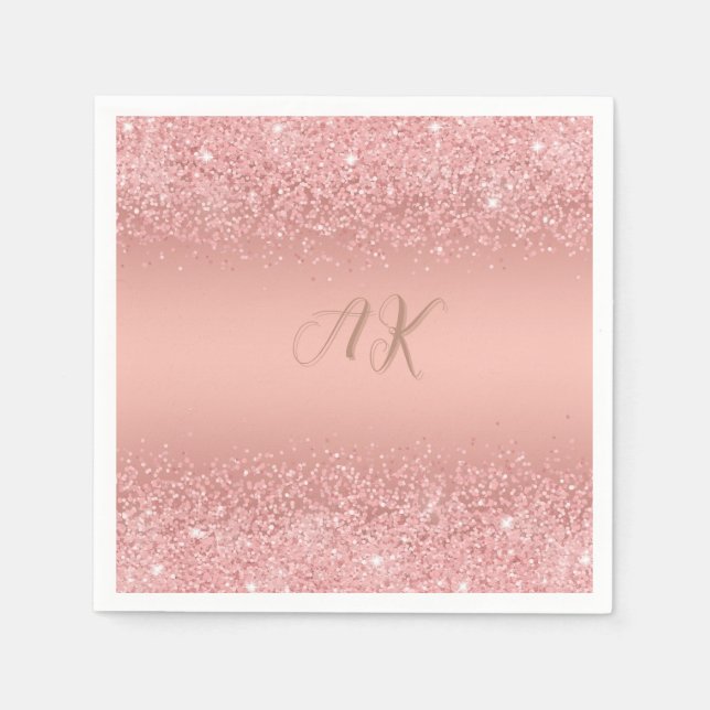 Servilleta De Papel Monograma Elegante Rosa Oro Luxe Brillo (Anverso)