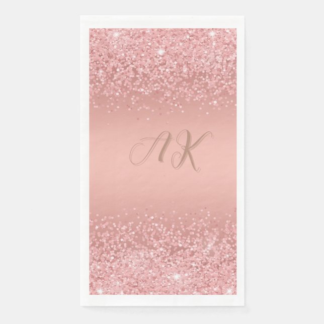 Servilleta De Papel Monograma Elegante Rosa Oro Luxe Shimmer (Anverso)