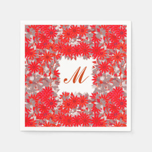 Servilleta De Papel Monograma enmarcado con flores - rojo y gris