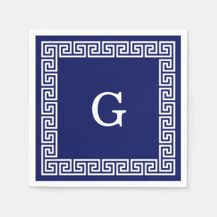 Servilleta De Papel Monograma enmarcado con llave griega blanca azul m