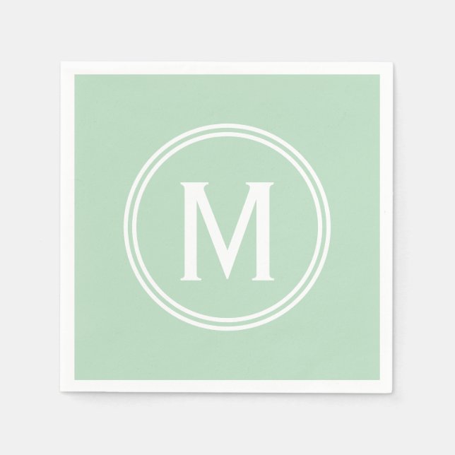 Servilleta De Papel Monograma enmarcado redondo de Personalizado verde (Anverso)