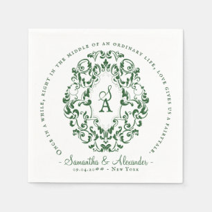 Servilleta De Papel Monograma Escudo Impresión antigua Boda verde esme