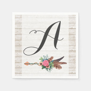 Servilleta De Papel Monograma Feathers Rustic Bohemian Arrow Boda