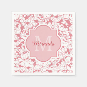 Servilleta De Papel Monograma Femenino Floral Rosa Claro Moderno Con N