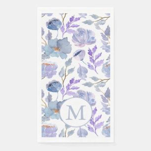 Servilleta De Papel Monograma Floral Acuarela Lila Azul Polvoriento Pr