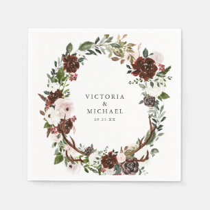 Servilleta De Papel Monograma Floral Boho Campestre de Cuerno Rústico