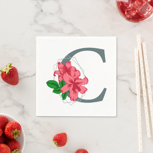 Servilleta De Papel Monograma floral de letra mayúscula C (In situ)