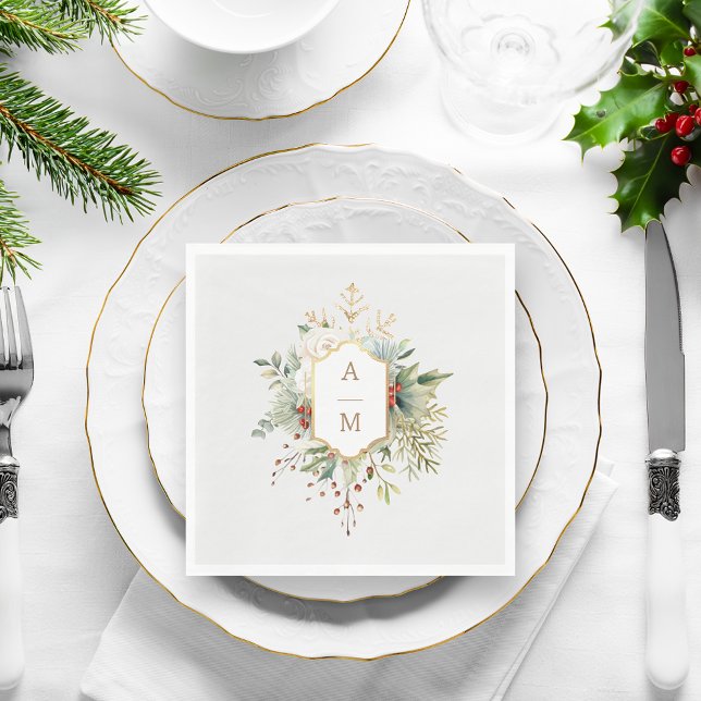 Servilleta De Papel Monograma floral de Navidades simplemente elegante (Subido por el creador)