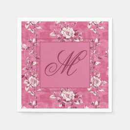 Servilleta De Papel Monograma floral de rosa vintage rosa