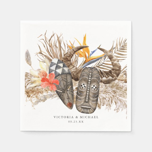 Servilleta De Papel Monograma floral de Safari Boho africano (Anverso)