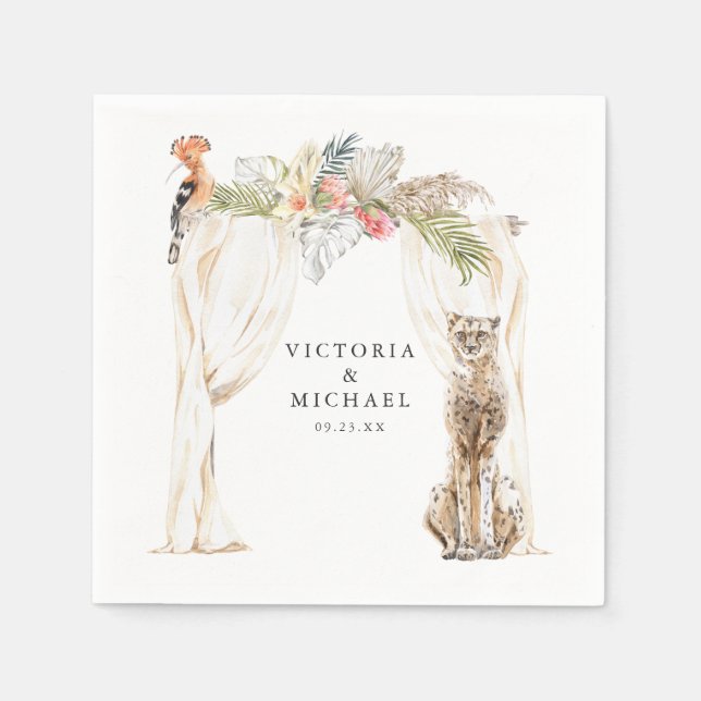 Servilleta De Papel Monograma floral de Safari Boho africano (Anverso)