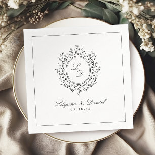 Servilleta De Papel Monograma Floral Elegante Sencillo Boda Vintage