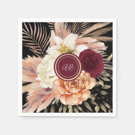 Servilleta De Papel Monograma Floral Negro de Boda