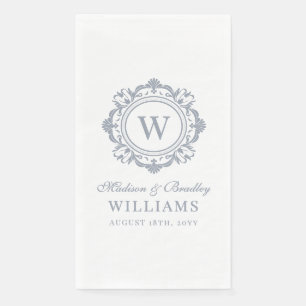 Servilleta De Papel Monograma Floral Plateado de Boda Personalizado