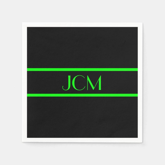 Servilleta De Papel Monograma franja verde negra y lima (Anverso)