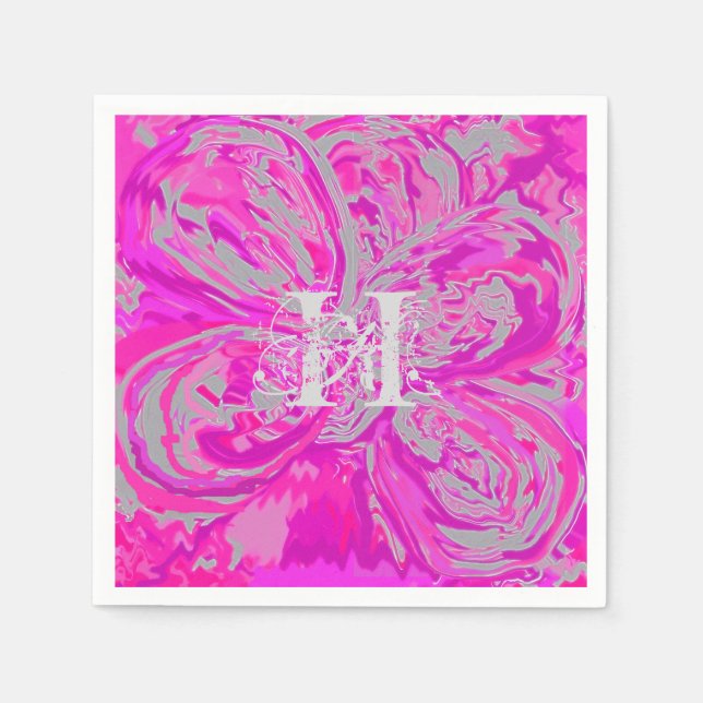 Servilleta De Papel Monograma Fuchsia Papel Cóctel rosa (Anverso)
