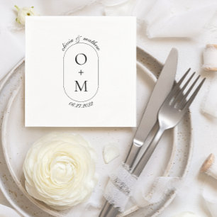 Servilleta De Papel Monograma geométrico mínimo con Boda caligráfico