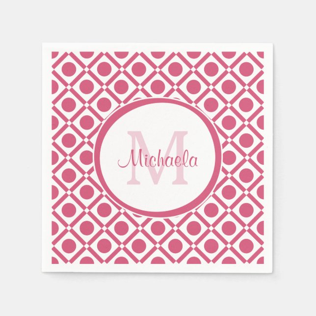 Servilleta De Papel Monograma geométrico moderno de rosa y blanco con  (Anverso)