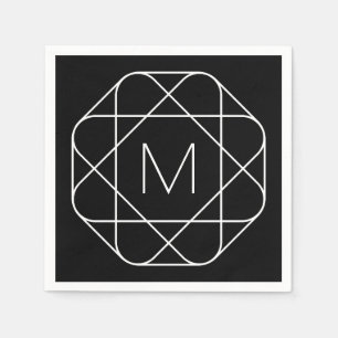 Servilleta De Papel Monograma geométrico negro y blanco