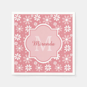 Servilleta De Papel Monograma Girly Flores De Marea Rosa Cuta Con Nomb