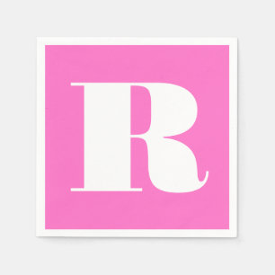 Servilleta De Papel Monograma grande y elegante blanco   Rosa neón