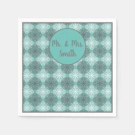 Servilleta De Papel Monograma gris, azul y encaje blanco