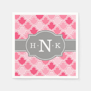 Servilleta De Papel Monograma gris del patrón de vieira rosada