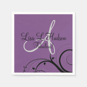 Servilleta De Papel Monograma gris morado Naranja negro 50 cumpleaños