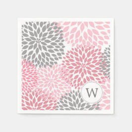 Servilleta De Papel Monograma gris rosado Dahlias