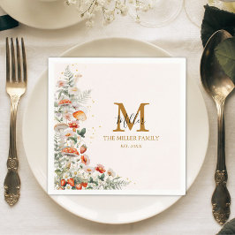 Servilleta De Papel Monograma Hongos Forestales Flores Botánicas Flora