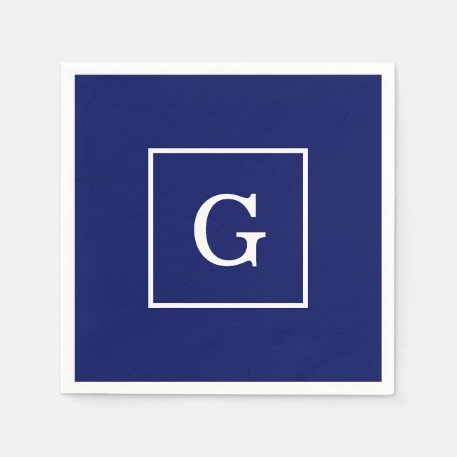 Servilleta De Papel Monograma inicial con marco azul marino (Anverso)