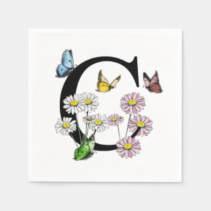 Servilleta De Papel Monograma inicial de mariposa floral con la letra