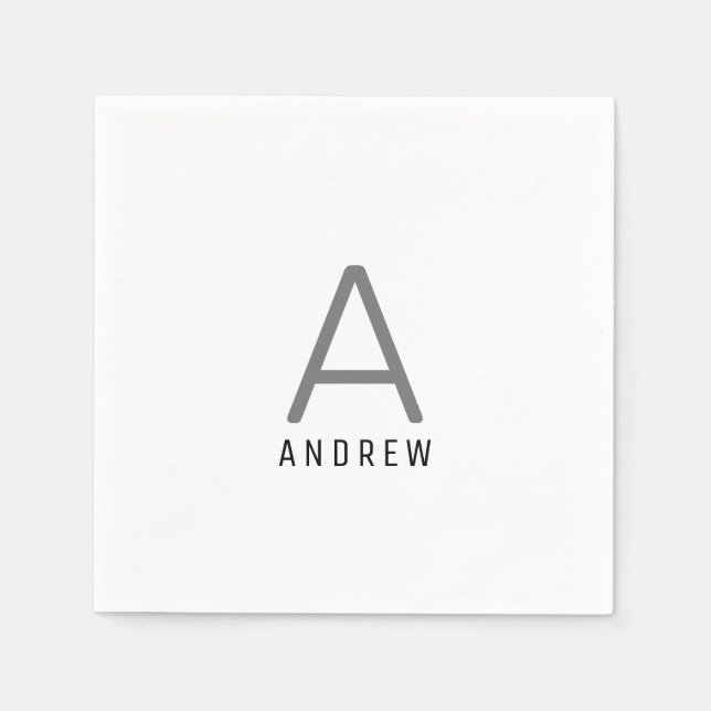 Servilleta De Papel Monograma inicial de nombre personalizado gris neg (Anverso)