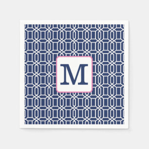 Servilleta De Papel Monograma Inicial de Octágono Blanco Navy Preppy